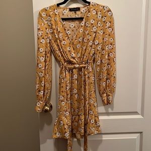 Dynamite Yellow Floral Wrap Dress